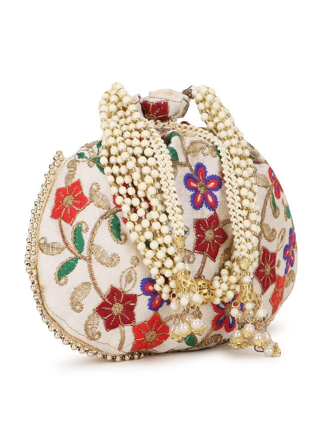 Anekaant Dangle Cream & Multi Floral Embroidered Faux Silk Potlis Combo (Pack of 2) ADCL1130AS2 - Image 3